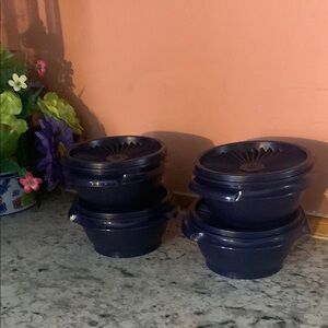Set of Blue Microwave Bowls with Lids